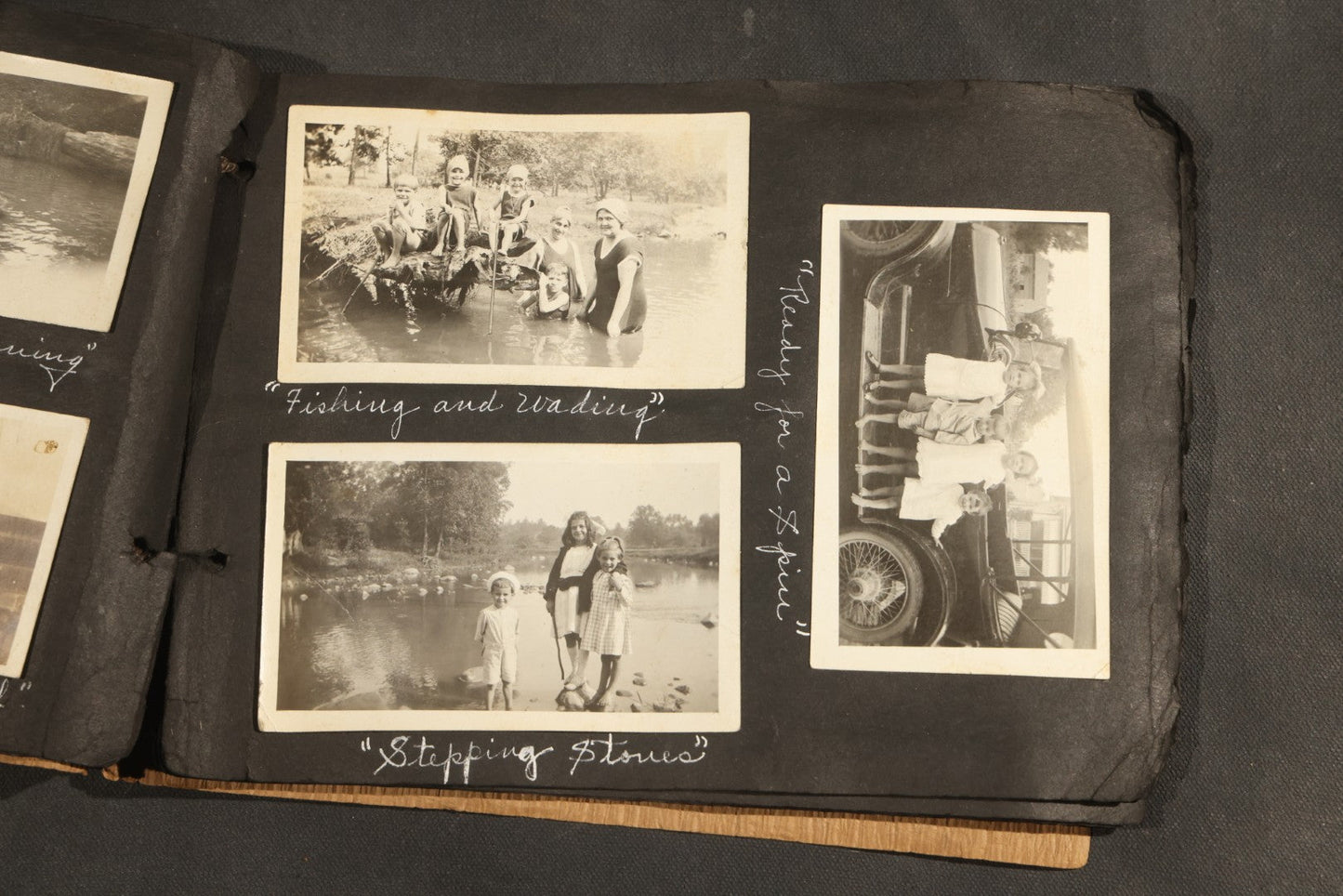 Antique Snapshot Album, Circa 1915-1920, 75+ Photographs with Handwritten Captions Including Horses, Farm Animals, Horse-Drawn Carts, Early Automobiles, Hunting Scenes, and Sailor with Eyeglass
