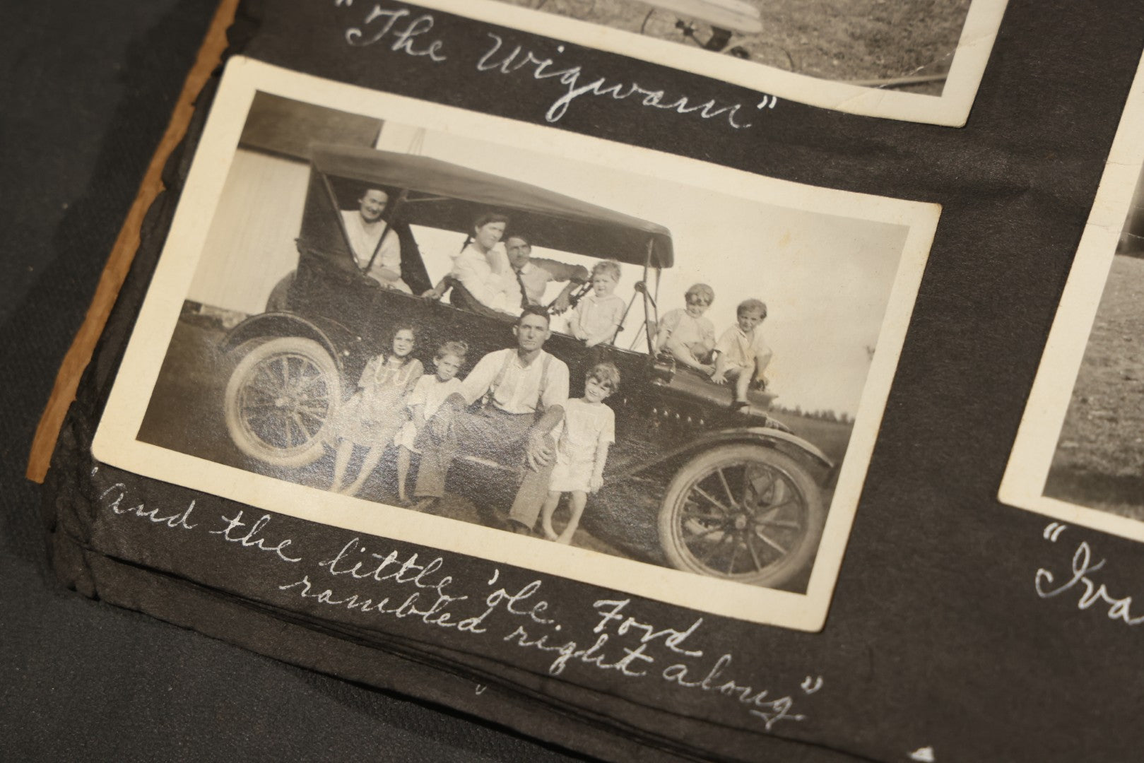 Antique Snapshot Album, Circa 1915-1920, 75+ Photographs with Handwritten Captions Including Horses, Farm Animals, Horse-Drawn Carts, Early Automobiles, Hunting Scenes, and Sailor with Eyeglass
