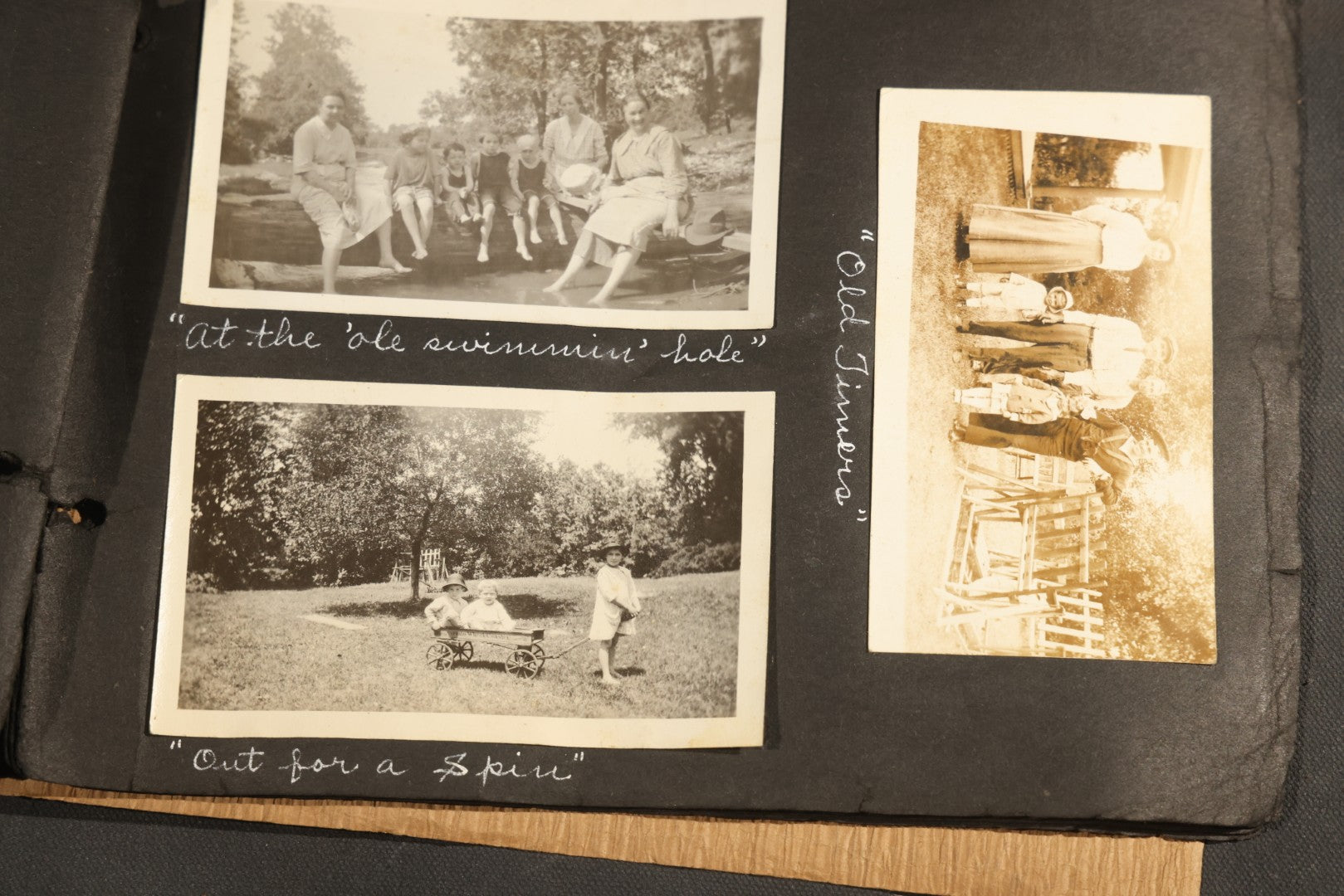Antique Snapshot Album, Circa 1915-1920, 75+ Photographs with Handwritten Captions Including Horses, Farm Animals, Horse-Drawn Carts, Early Automobiles, Hunting Scenes, and Sailor with Eyeglass