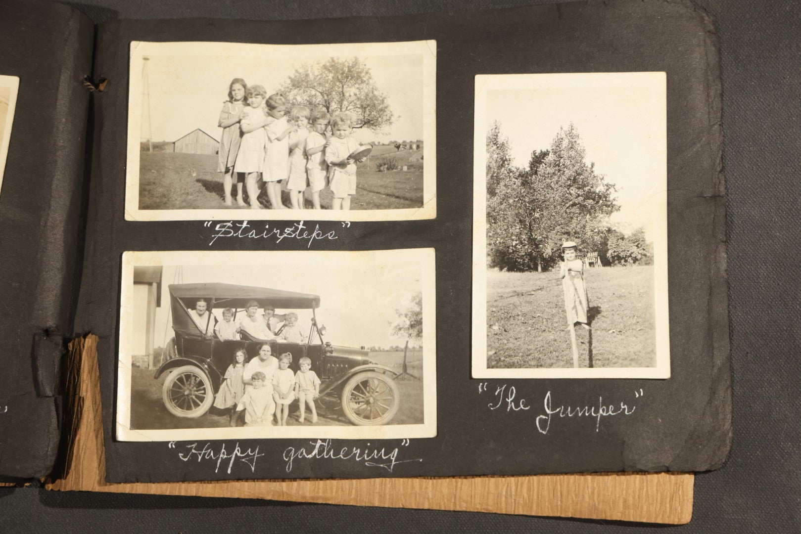 Antique Snapshot Album, Circa 1915-1920, 75+ Photographs with Handwritten Captions Including Horses, Farm Animals, Horse-Drawn Carts, Early Automobiles, Hunting Scenes, and Sailor with Eyeglass