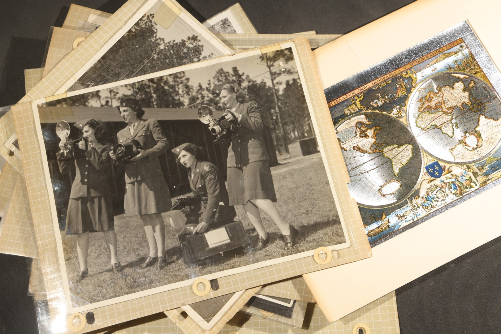 Vintage Grouping of 25+ World War II-Era Photographs in Plastic Overlay Album Pages, Mostly Depicting Staff Sergeant Mary Brelick, Bainbridge, Georgia and Bainbridge Army Air Field, Circa 1937-1944, with Reproduction Map