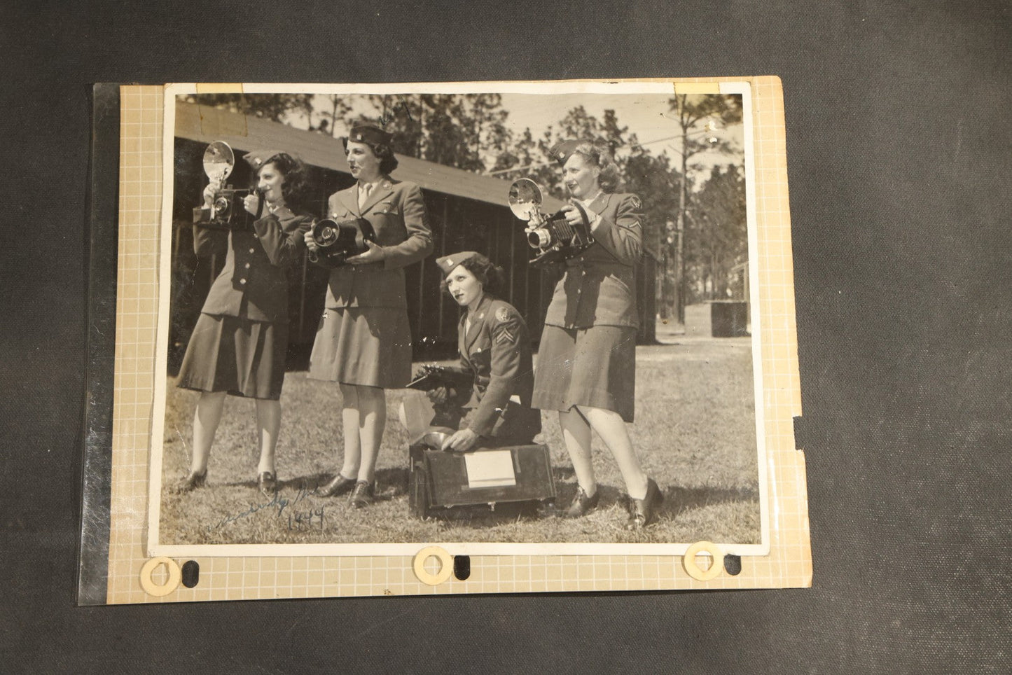 Vintage Grouping of 25+ World War II-Era Photographs in Plastic Overlay Album Pages, Mostly Depicting Staff Sergeant Mary Brelick, Bainbridge, Georgia and Bainbridge Army Air Field, Circa 1937-1944, with Reproduction Map