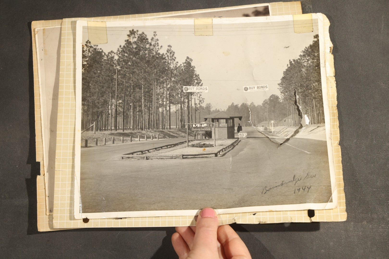 Vintage Grouping of 25+ World War II-Era Photographs in Plastic Overlay Album Pages, Mostly Depicting Staff Sergeant Mary Brelick, Bainbridge, Georgia and Bainbridge Army Air Field, Circa 1937-1944, with Reproduction Map