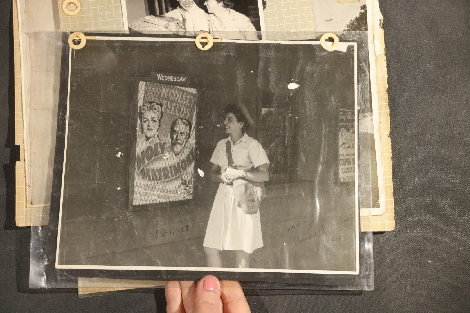 Vintage Grouping of 25+ World War II-Era Photographs in Plastic Overlay Album Pages, Mostly Depicting Staff Sergeant Mary Brelick, Bainbridge, Georgia and Bainbridge Army Air Field, Circa 1937-1944, with Reproduction Map
