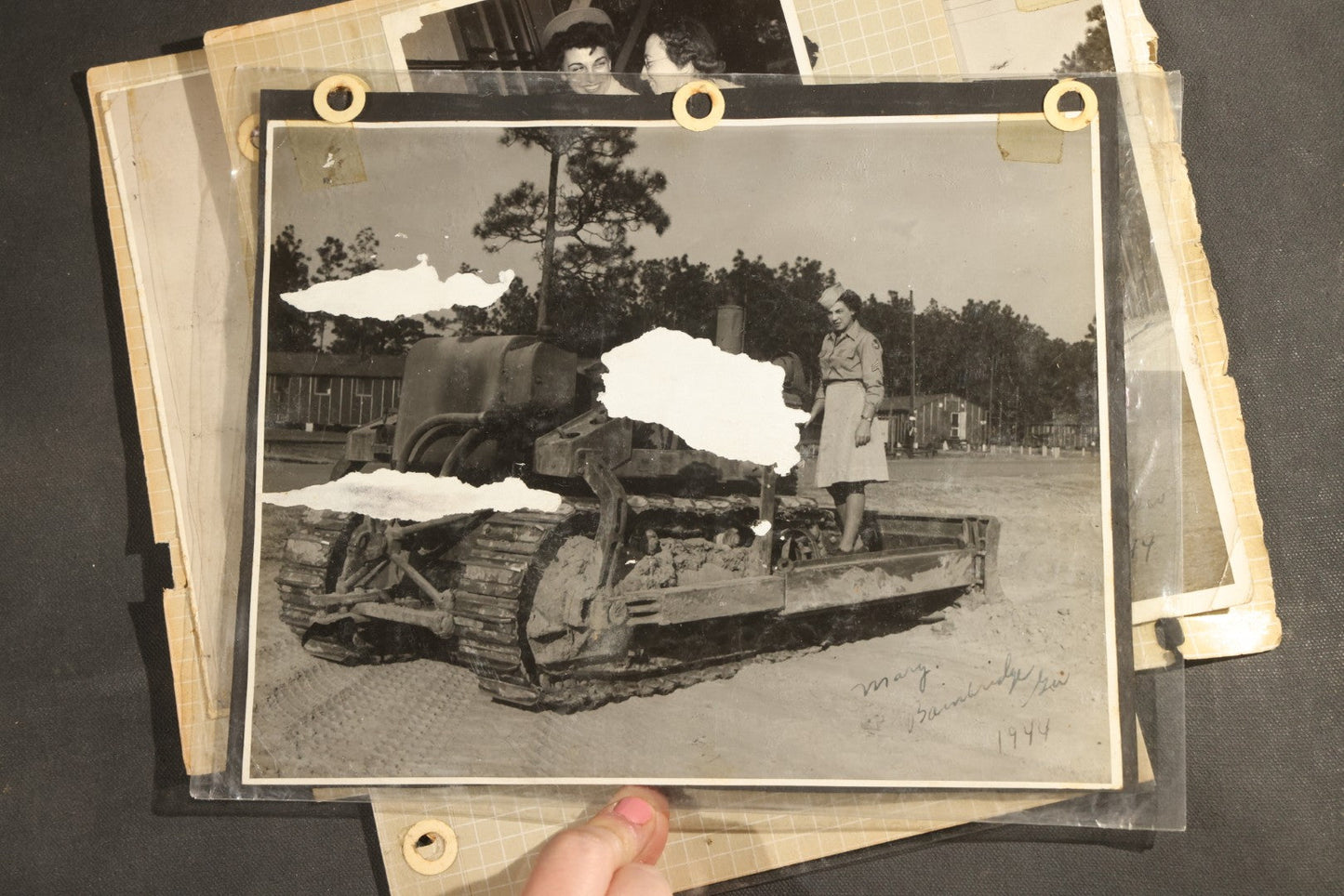Vintage Grouping of 25+ World War II-Era Photographs in Plastic Overlay Album Pages, Mostly Depicting Staff Sergeant Mary Brelick, Bainbridge, Georgia and Bainbridge Army Air Field, Circa 1937-1944, with Reproduction Map