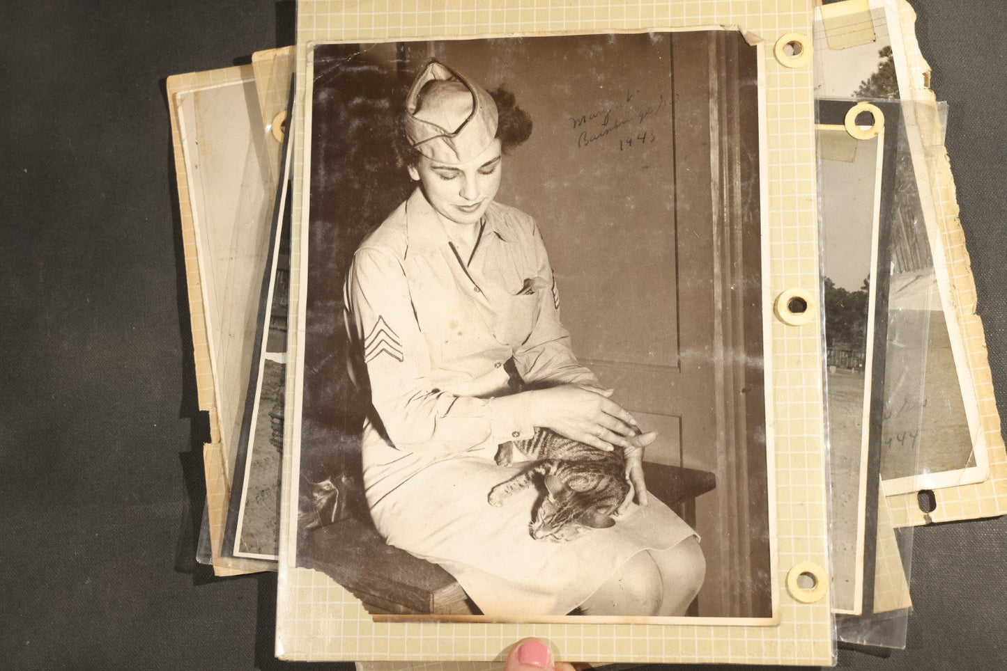 Vintage Grouping of 25+ World War II-Era Photographs in Plastic Overlay Album Pages, Mostly Depicting Staff Sergeant Mary Brelick, Bainbridge, Georgia and Bainbridge Army Air Field, Circa 1937-1944, with Reproduction Map