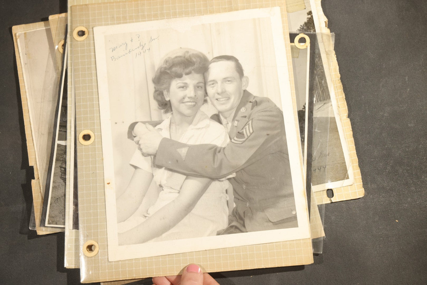 Vintage Grouping of 25+ World War II-Era Photographs in Plastic Overlay Album Pages, Mostly Depicting Staff Sergeant Mary Brelick, Bainbridge, Georgia and Bainbridge Army Air Field, Circa 1937-1944, with Reproduction Map