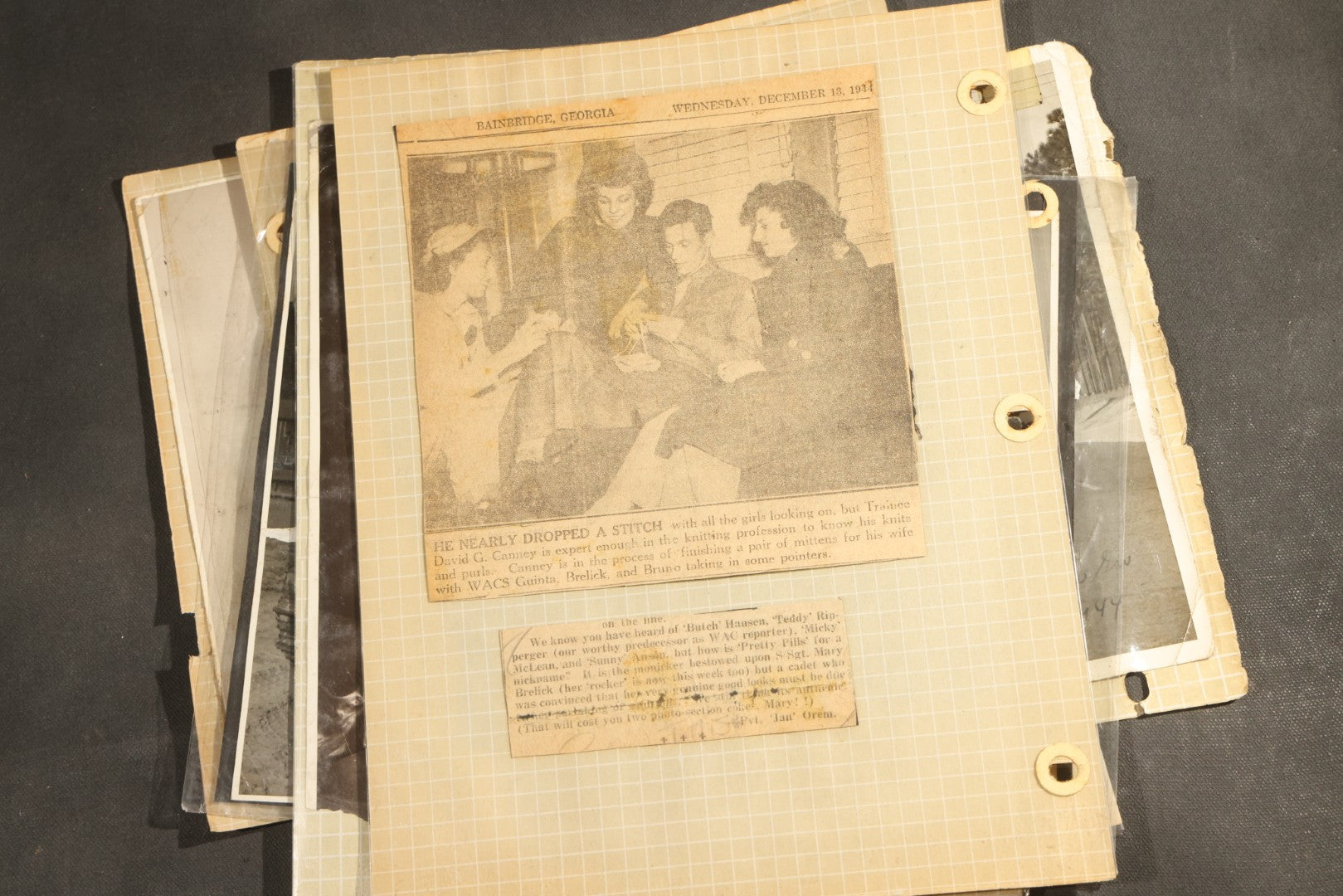 Vintage Grouping of 25+ World War II-Era Photographs in Plastic Overlay Album Pages, Mostly Depicting Staff Sergeant Mary Brelick, Bainbridge, Georgia and Bainbridge Army Air Field, Circa 1937-1944, with Reproduction Map