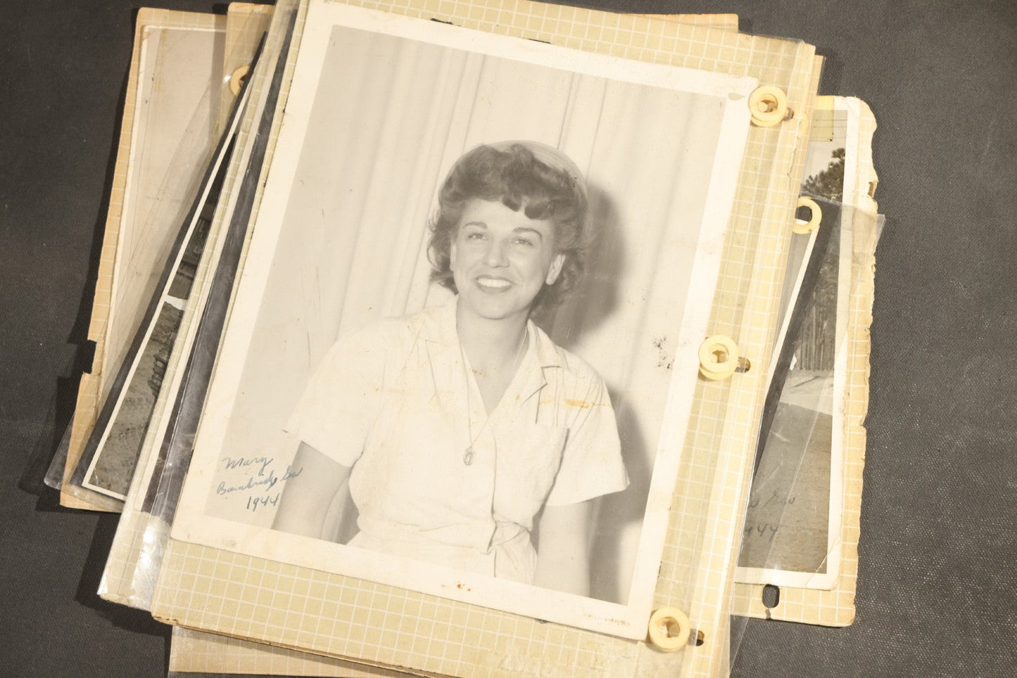 Vintage Grouping of 25+ World War II-Era Photographs in Plastic Overlay Album Pages, Mostly Depicting Staff Sergeant Mary Brelick, Bainbridge, Georgia and Bainbridge Army Air Field, Circa 1937-1944, with Reproduction Map