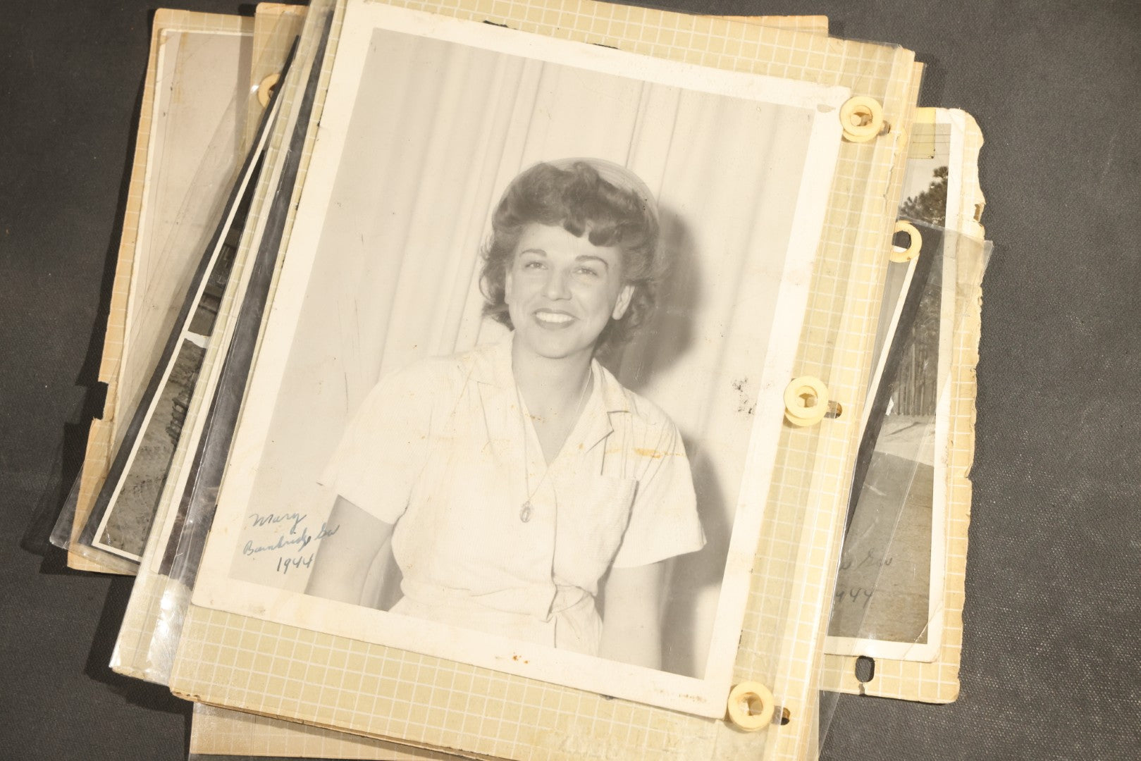 Vintage Grouping of 25+ World War II-Era Photographs in Plastic Overlay Album Pages, Mostly Depicting Staff Sergeant Mary Brelick, Bainbridge, Georgia and Bainbridge Army Air Field, Circa 1937-1944, with Reproduction Map