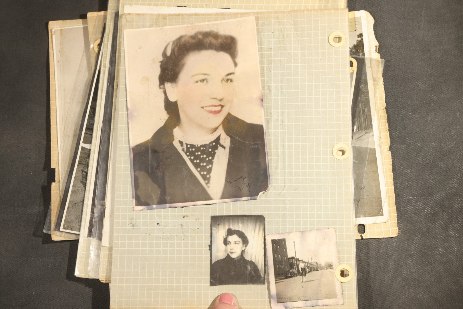 Vintage Grouping of 25+ World War II-Era Photographs in Plastic Overlay Album Pages, Mostly Depicting Staff Sergeant Mary Brelick, Bainbridge, Georgia and Bainbridge Army Air Field, Circa 1937-1944, with Reproduction Map