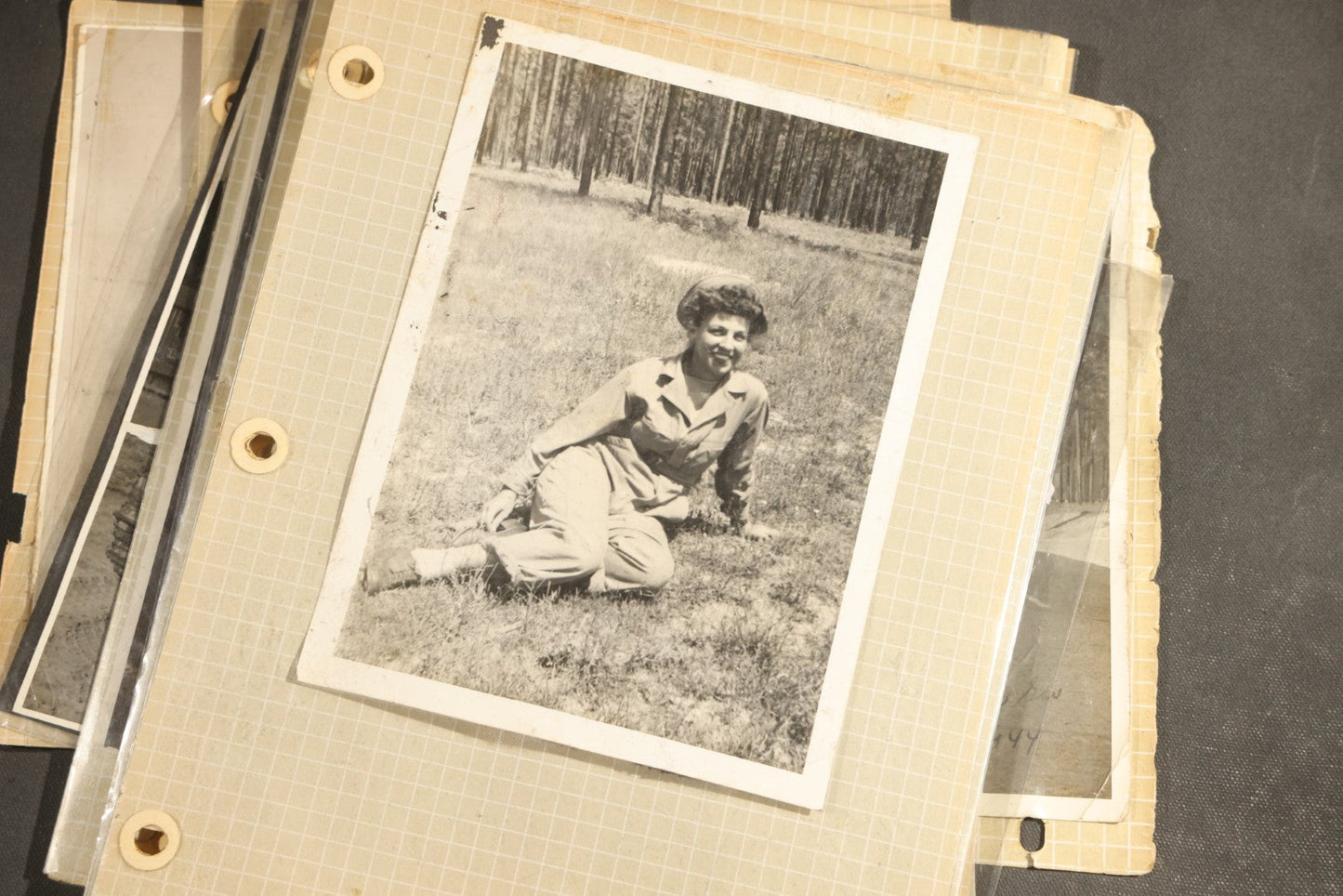 Vintage Grouping of 25+ World War II-Era Photographs in Plastic Overlay Album Pages, Mostly Depicting Staff Sergeant Mary Brelick, Bainbridge, Georgia and Bainbridge Army Air Field, Circa 1937-1944, with Reproduction Map