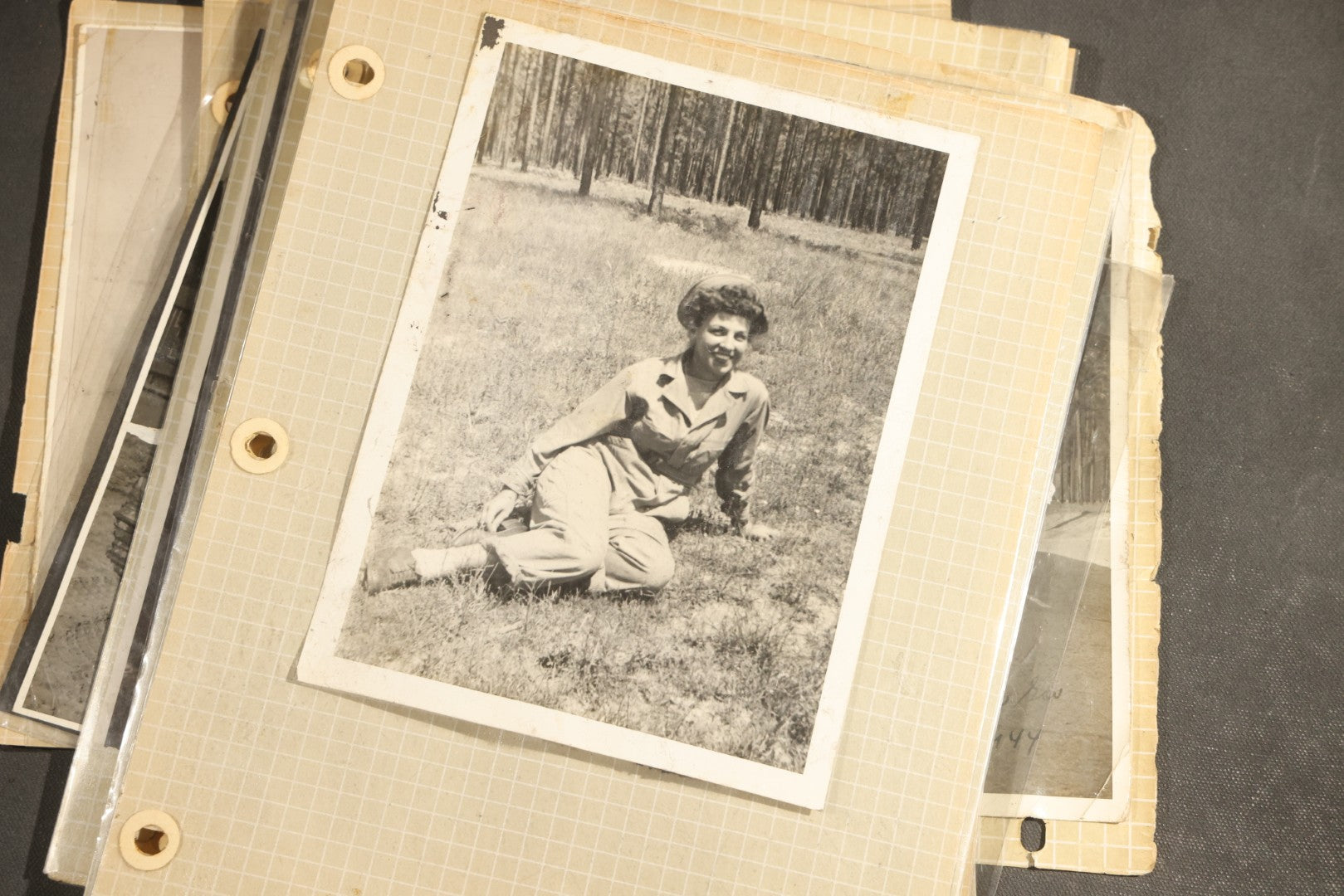 Vintage Grouping of 25+ World War II-Era Photographs in Plastic Overlay Album Pages, Mostly Depicting Staff Sergeant Mary Brelick, Bainbridge, Georgia and Bainbridge Army Air Field, Circa 1937-1944, with Reproduction Map