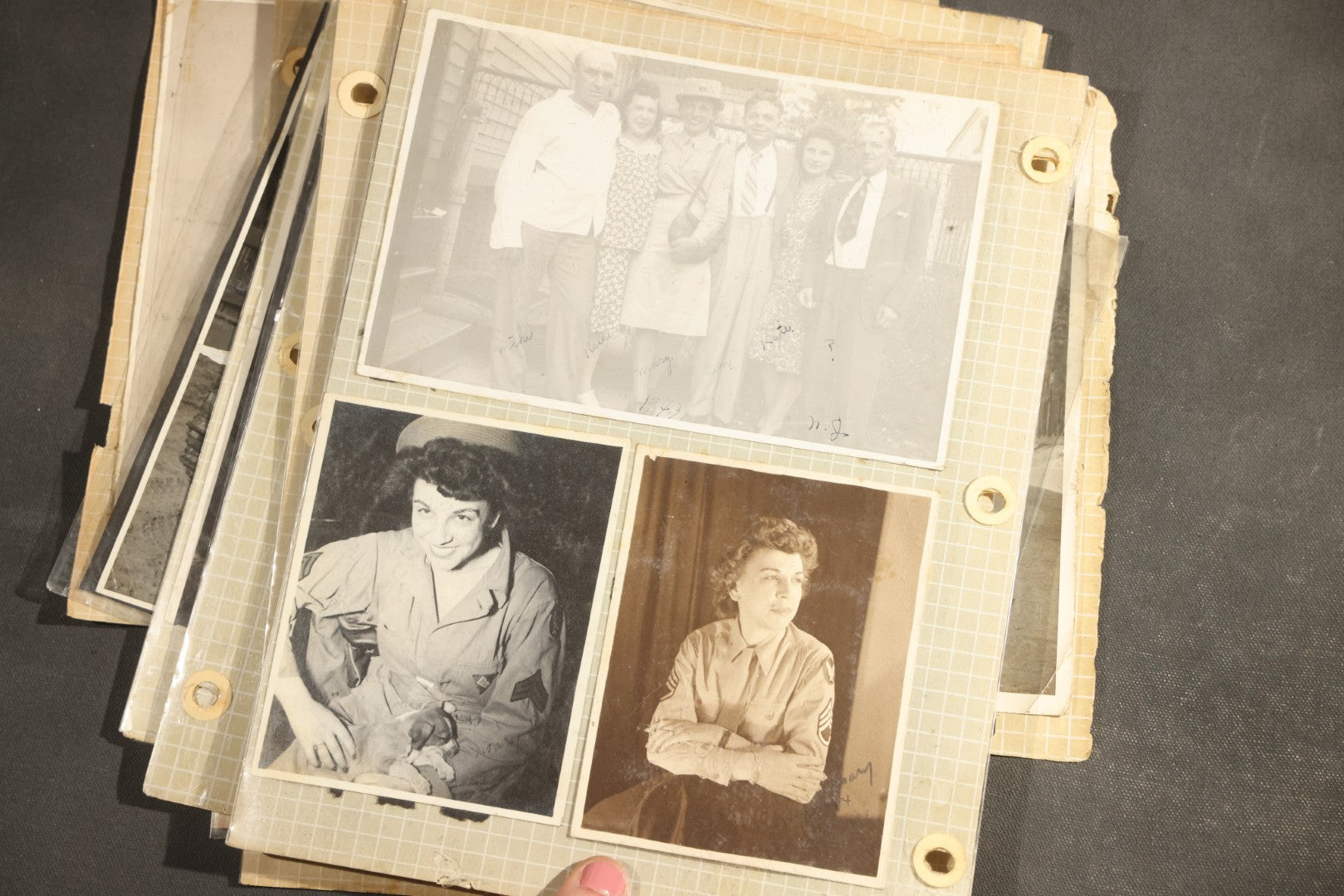 Vintage Grouping of 25+ World War II-Era Photographs in Plastic Overlay Album Pages, Mostly Depicting Staff Sergeant Mary Brelick, Bainbridge, Georgia and Bainbridge Army Air Field, Circa 1937-1944, with Reproduction Map