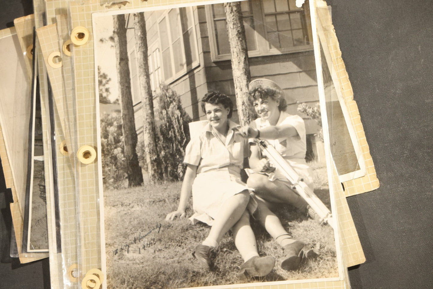 Vintage Grouping of 25+ World War II-Era Photographs in Plastic Overlay Album Pages, Mostly Depicting Staff Sergeant Mary Brelick, Bainbridge, Georgia and Bainbridge Army Air Field, Circa 1937-1944, with Reproduction Map