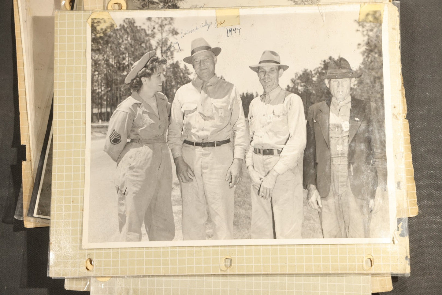 Vintage Grouping of 25+ World War II-Era Photographs in Plastic Overlay Album Pages, Mostly Depicting Staff Sergeant Mary Brelick, Bainbridge, Georgia and Bainbridge Army Air Field, Circa 1937-1944, with Reproduction Map