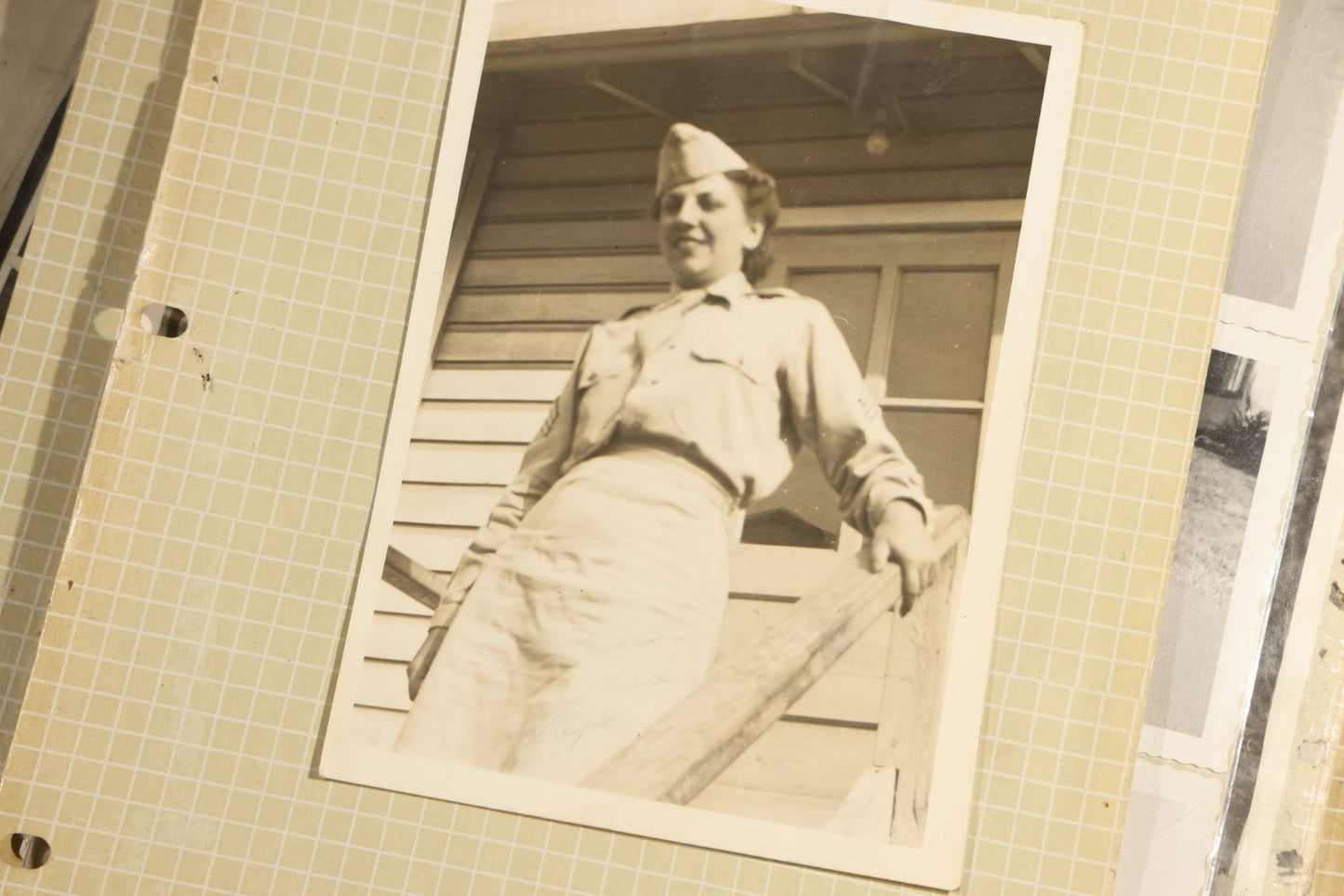 Vintage Grouping of 25+ World War II-Era Photographs in Plastic Overlay Album Pages, Mostly Depicting Staff Sergeant Mary Brelick, Bainbridge, Georgia and Bainbridge Army Air Field, Circa 1937-1944, with Reproduction Map