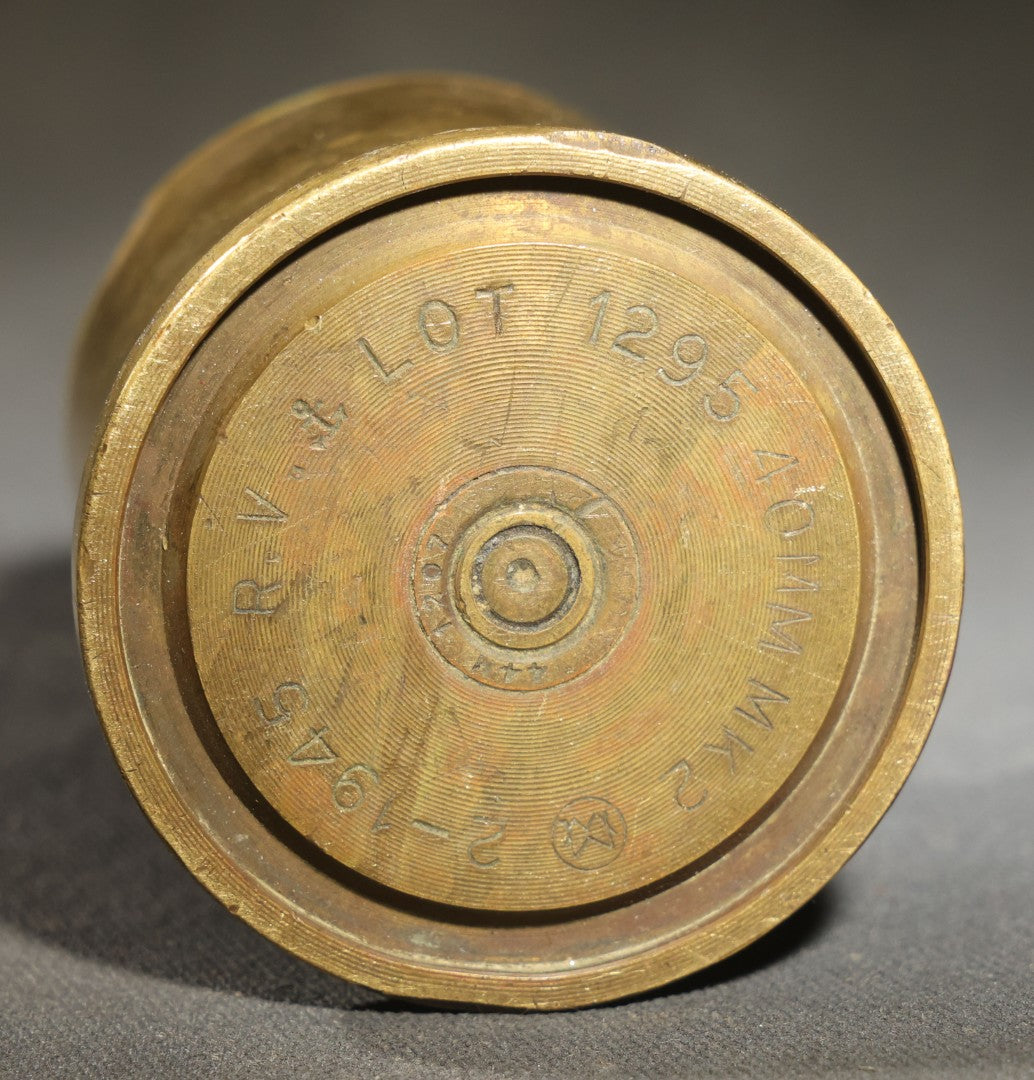 Vintage WWII-Era Trench Art Ashtray, 40mm Mk2 Brass Shell Casing, Dated 1945, Lot 1295