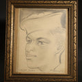 Lot 121 - Vintage Framed Pencil Sketch, Portrait of a Sailor, Inscribed "Golfe Juan, France 53", 6-1/8" W x 7-1/8" H