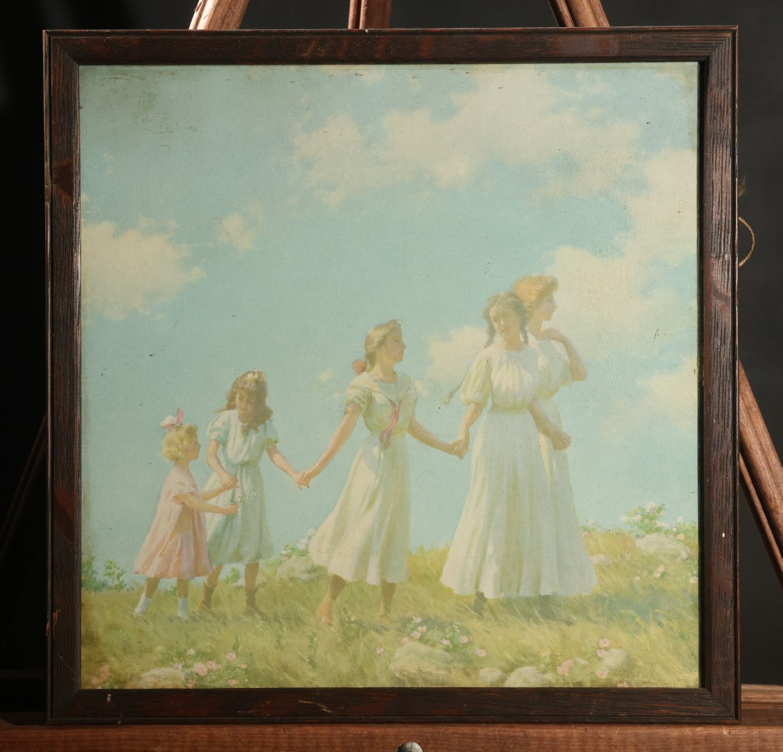 Antique Chromolithograph Print, "The Morning of Life," After Charles C. Curran, Published by the Gerlach-Barklow Co., Joliet, Illinois, in Wood Frame