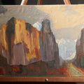 Lot 119 - Vintage Oil Painting on Board, Southwestern Canyon Landscape, Initialed, Inscribed "Opus #1, 1948" On Verso, Unframed, 14" W x 10-1/8" H