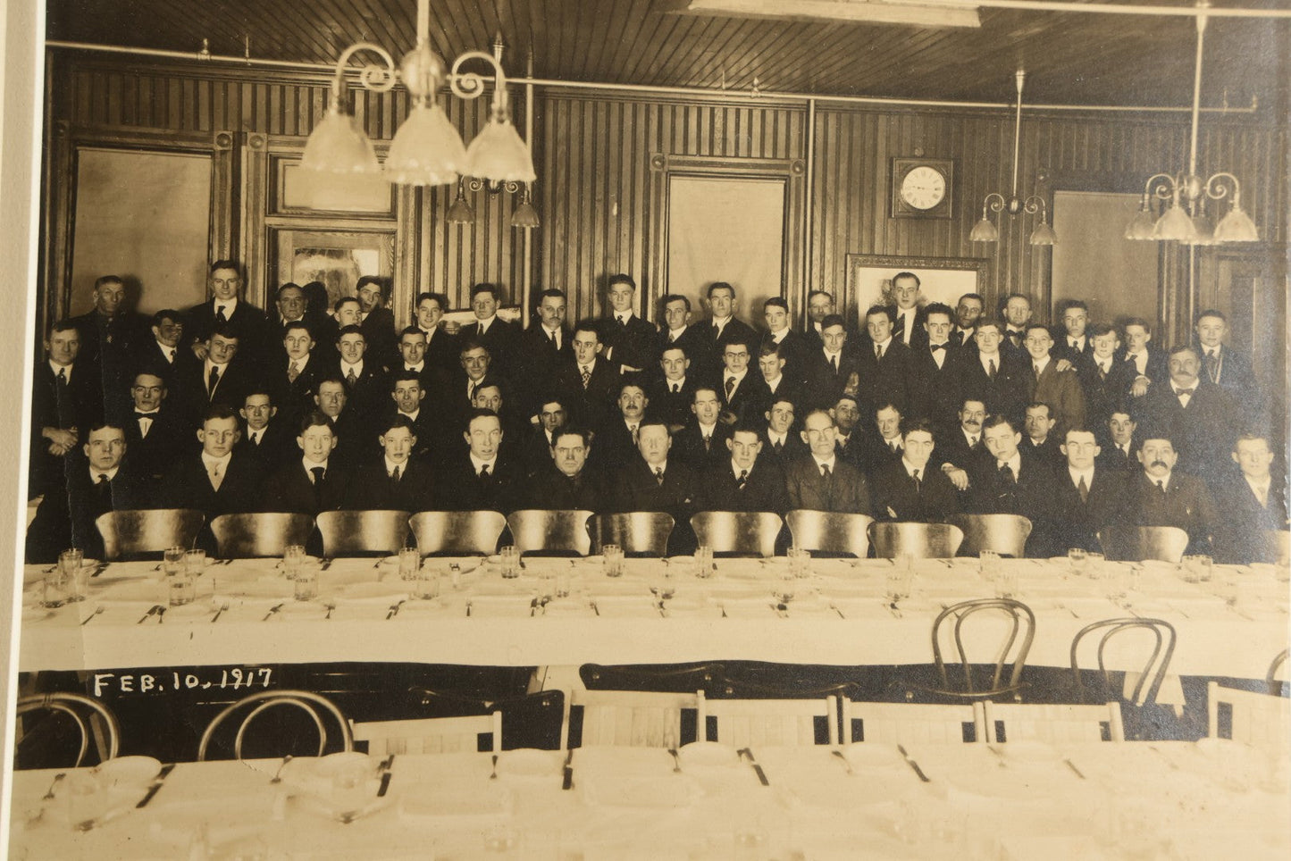 Antique Occupational Photograph, Steam Fitters Banquet, Waterbury, Connecticut, February 10, 1917, in Modern Frame