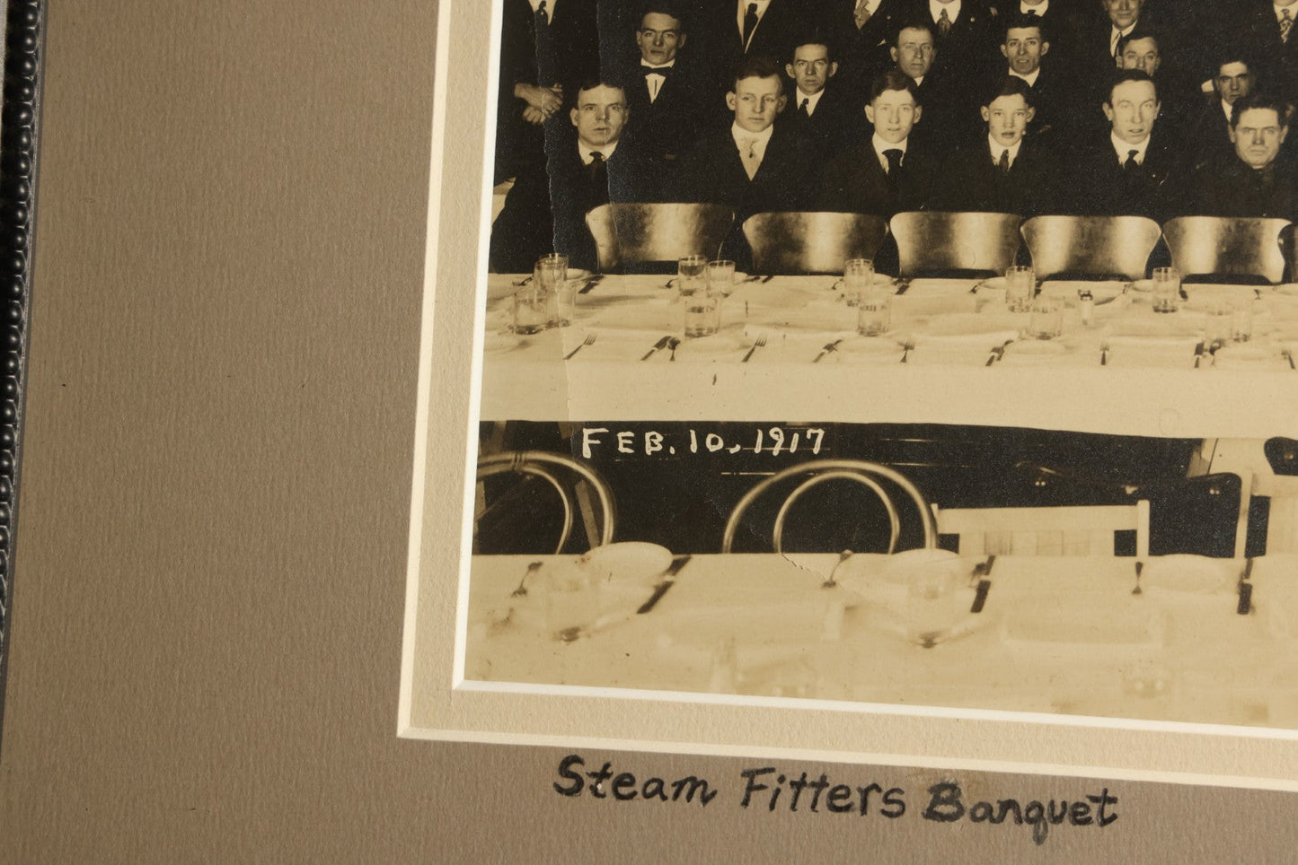 Antique Occupational Photograph, Steam Fitters Banquet, Waterbury, Connecticut, February 10, 1917, in Modern Frame