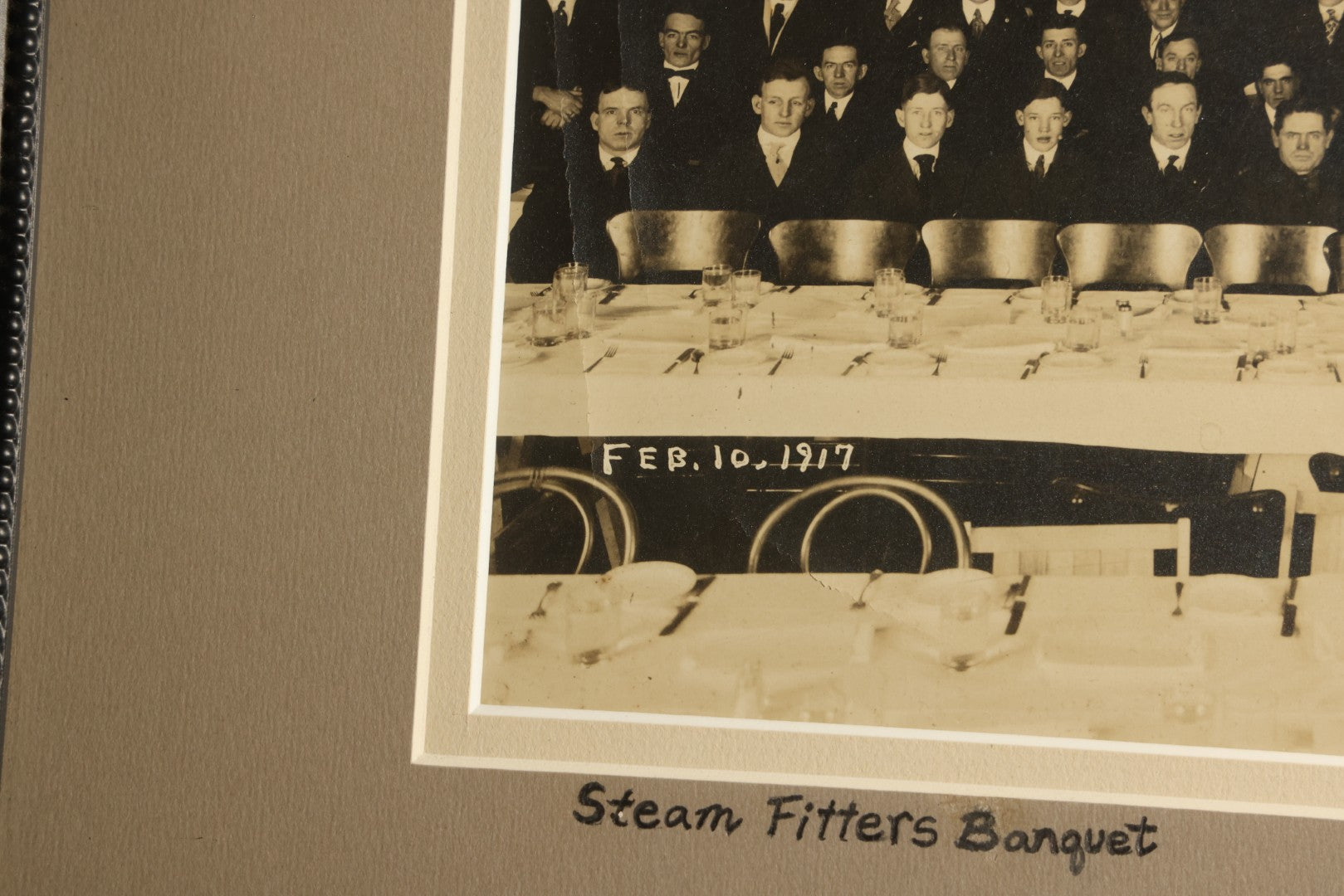 Antique Occupational Photograph, Steam Fitters Banquet, Waterbury, Connecticut, February 10, 1917, in Modern Frame