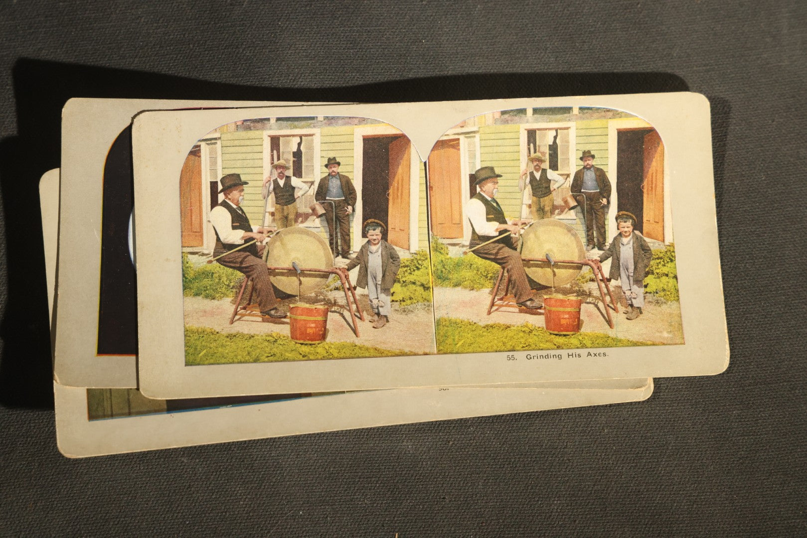 Grouping of 21 Antique Colorized Photographic Stereo View Cards, Comic and Genre Scenes