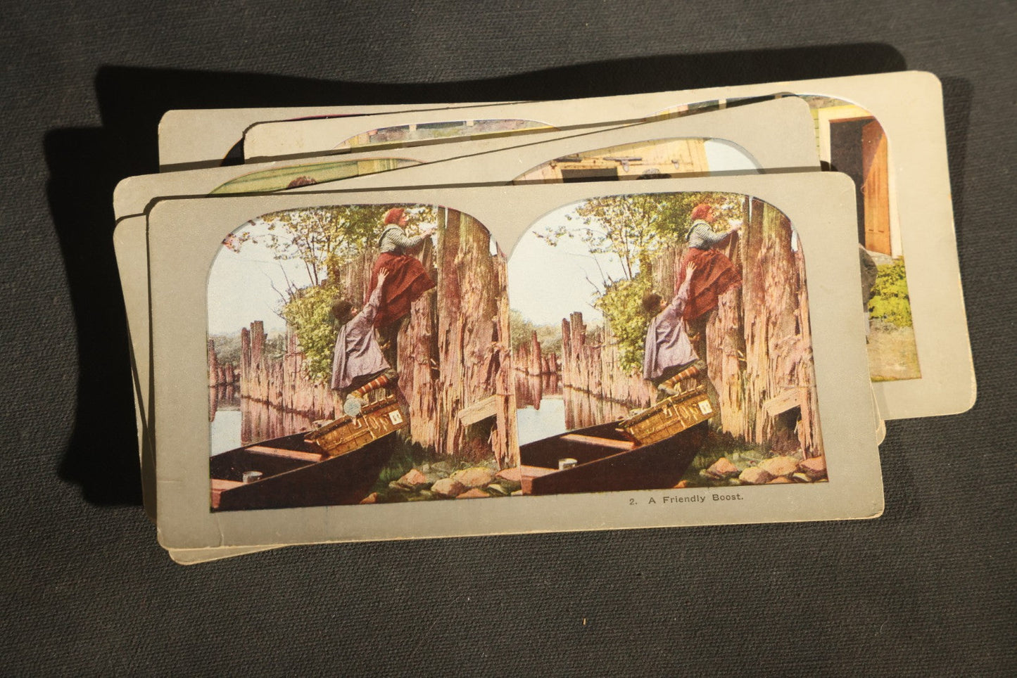 Grouping of 21 Antique Colorized Photographic Stereo View Cards, Comic and Genre Scenes