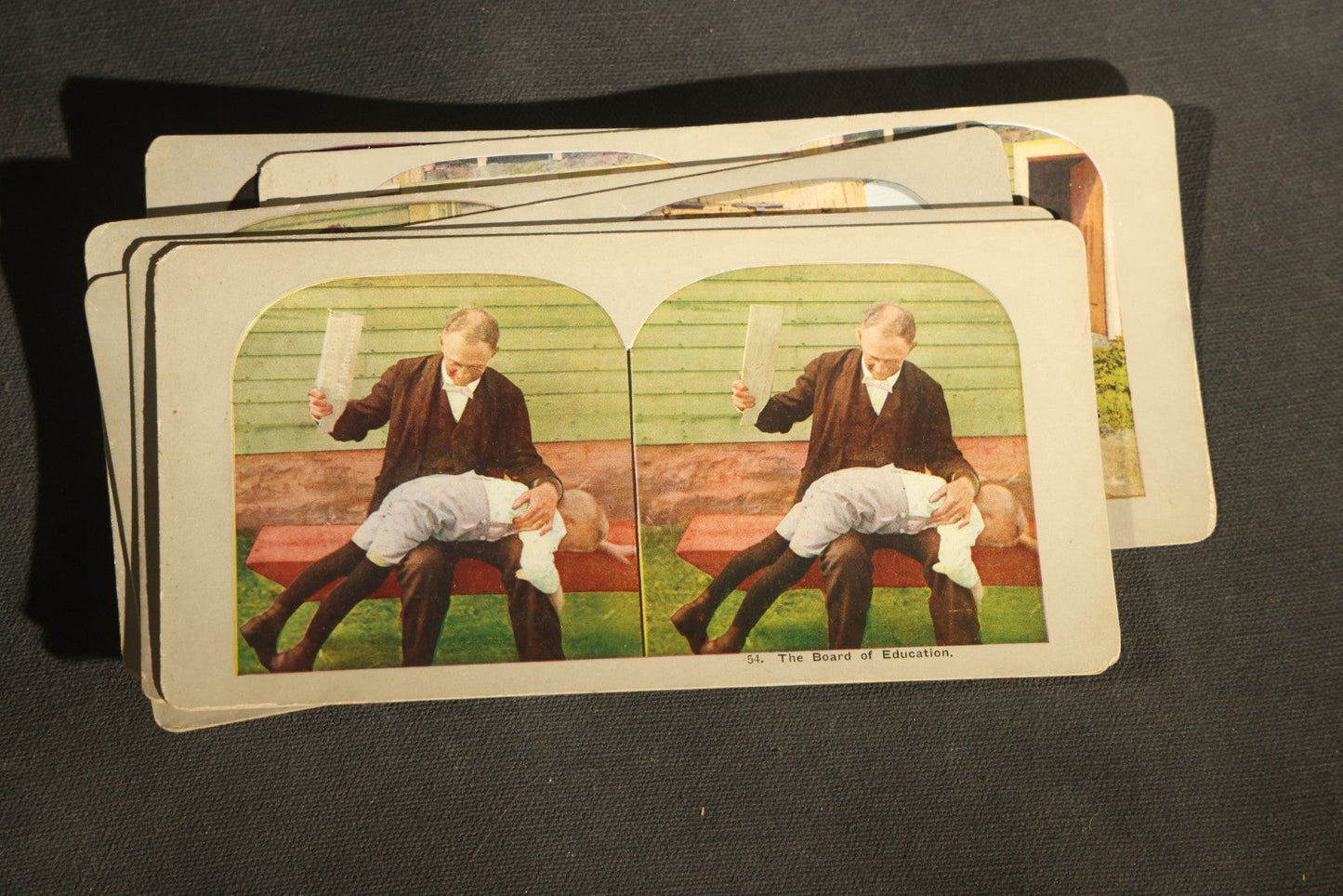 Grouping of 21 Antique Colorized Photographic Stereo View Cards, Comic and Genre Scenes