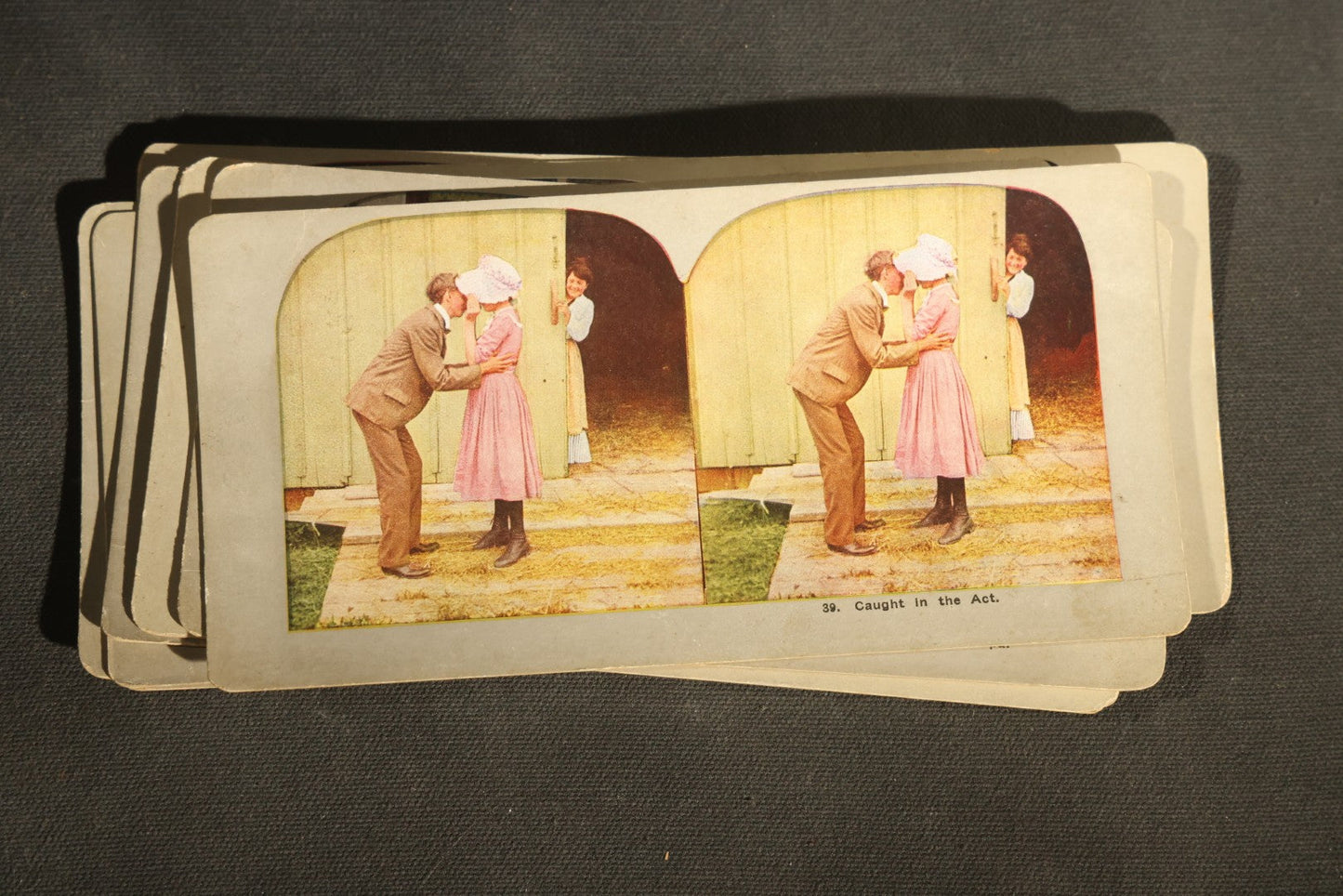 Grouping of 21 Antique Colorized Photographic Stereo View Cards, Comic and Genre Scenes