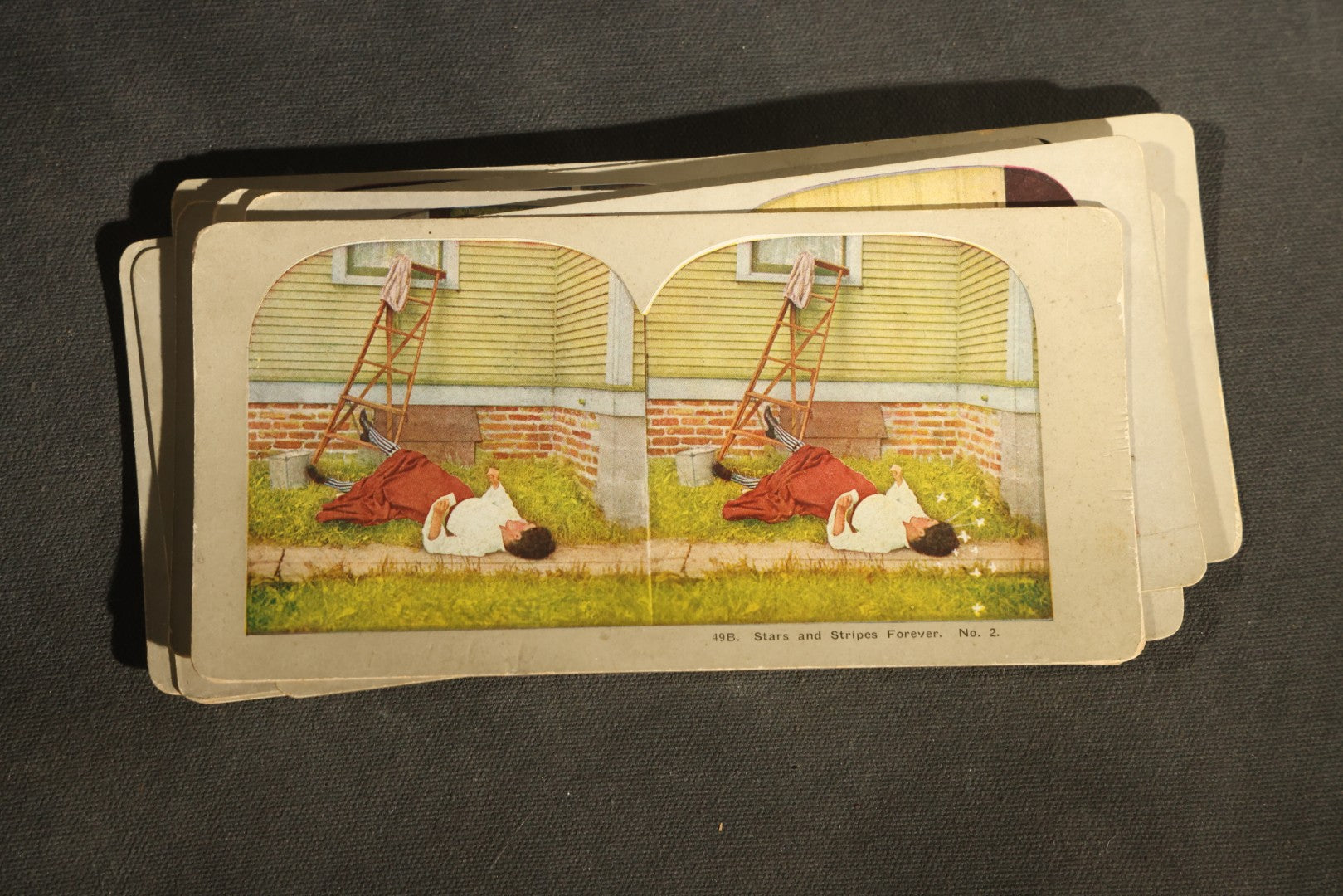 Grouping of 21 Antique Colorized Photographic Stereo View Cards, Comic and Genre Scenes