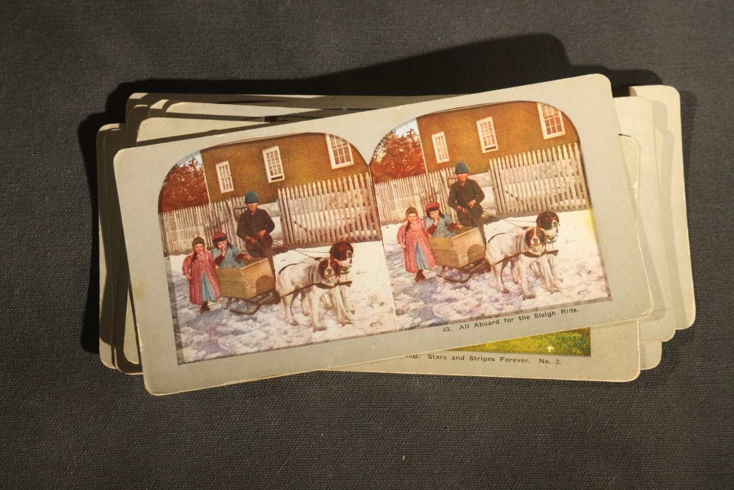 Grouping of 21 Antique Colorized Photographic Stereo View Cards, Comic and Genre Scenes