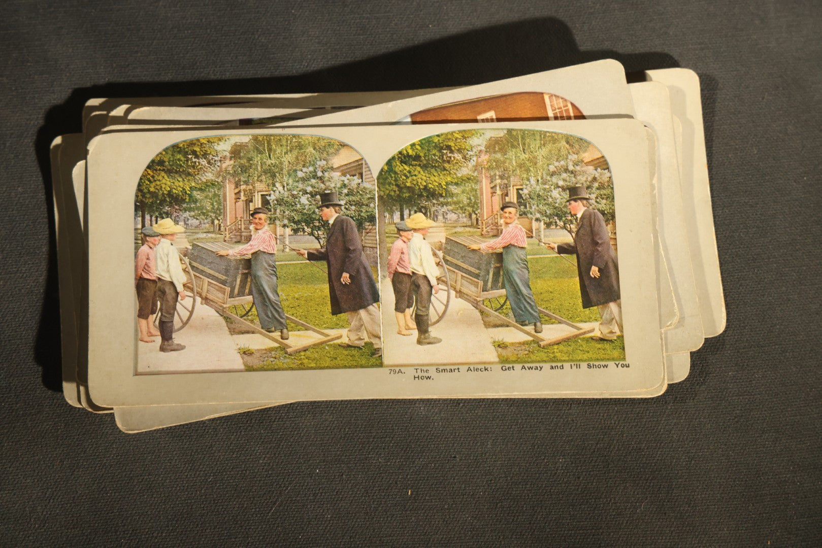 Grouping of 21 Antique Colorized Photographic Stereo View Cards, Comic and Genre Scenes