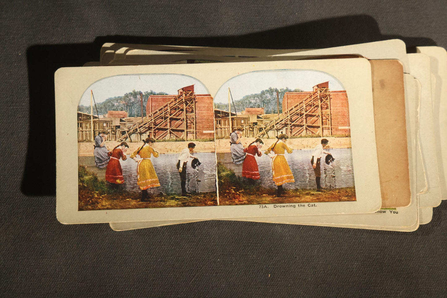 Grouping of 21 Antique Colorized Photographic Stereo View Cards, Comic and Genre Scenes