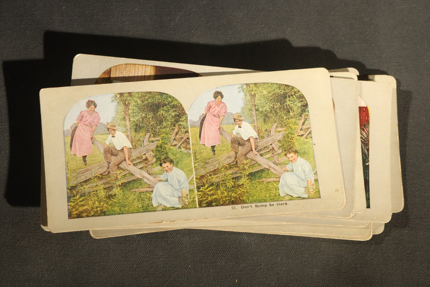 Grouping of 21 Antique Colorized Photographic Stereo View Cards, Comic and Genre Scenes