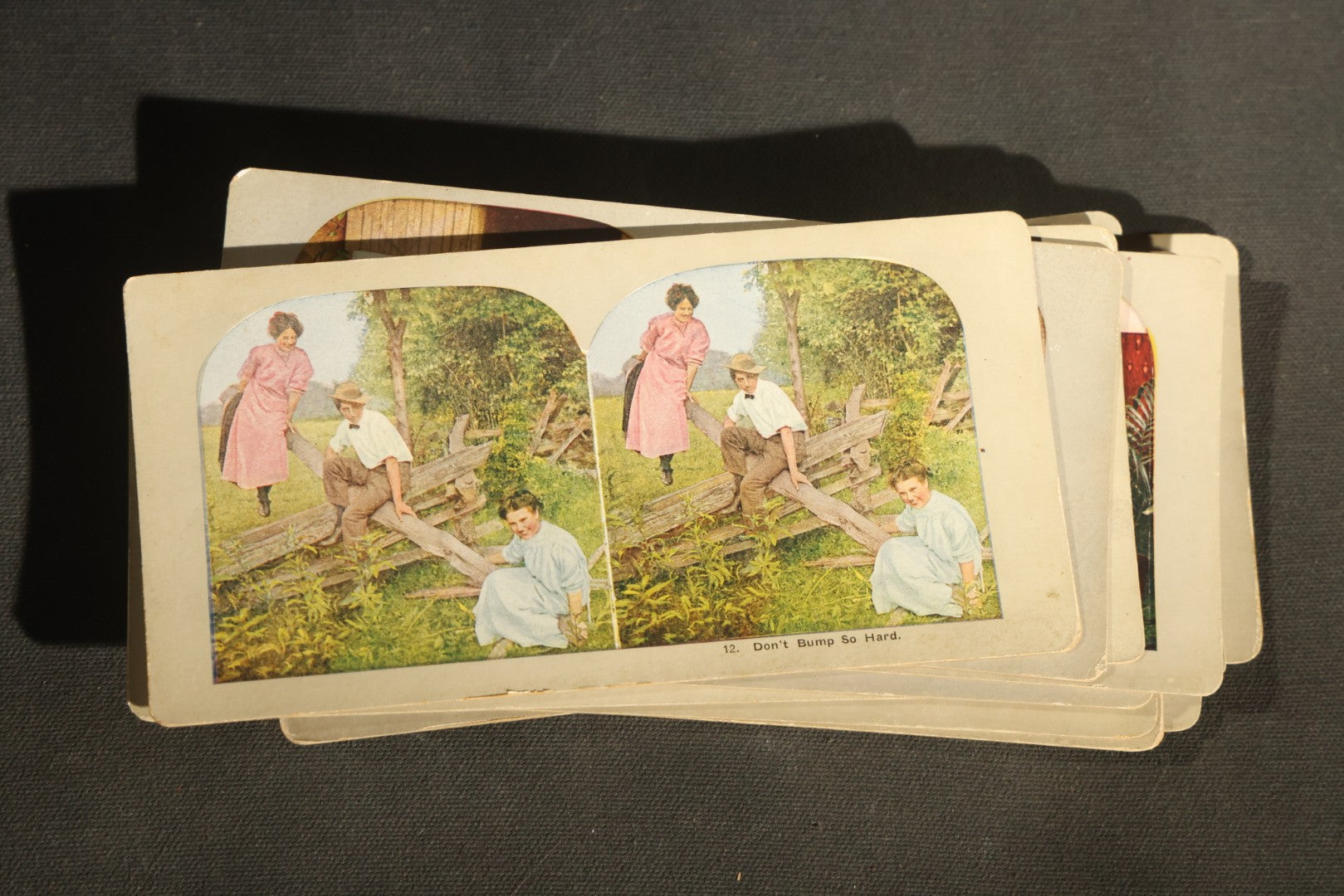 Grouping of 21 Antique Colorized Photographic Stereo View Cards, Comic and Genre Scenes