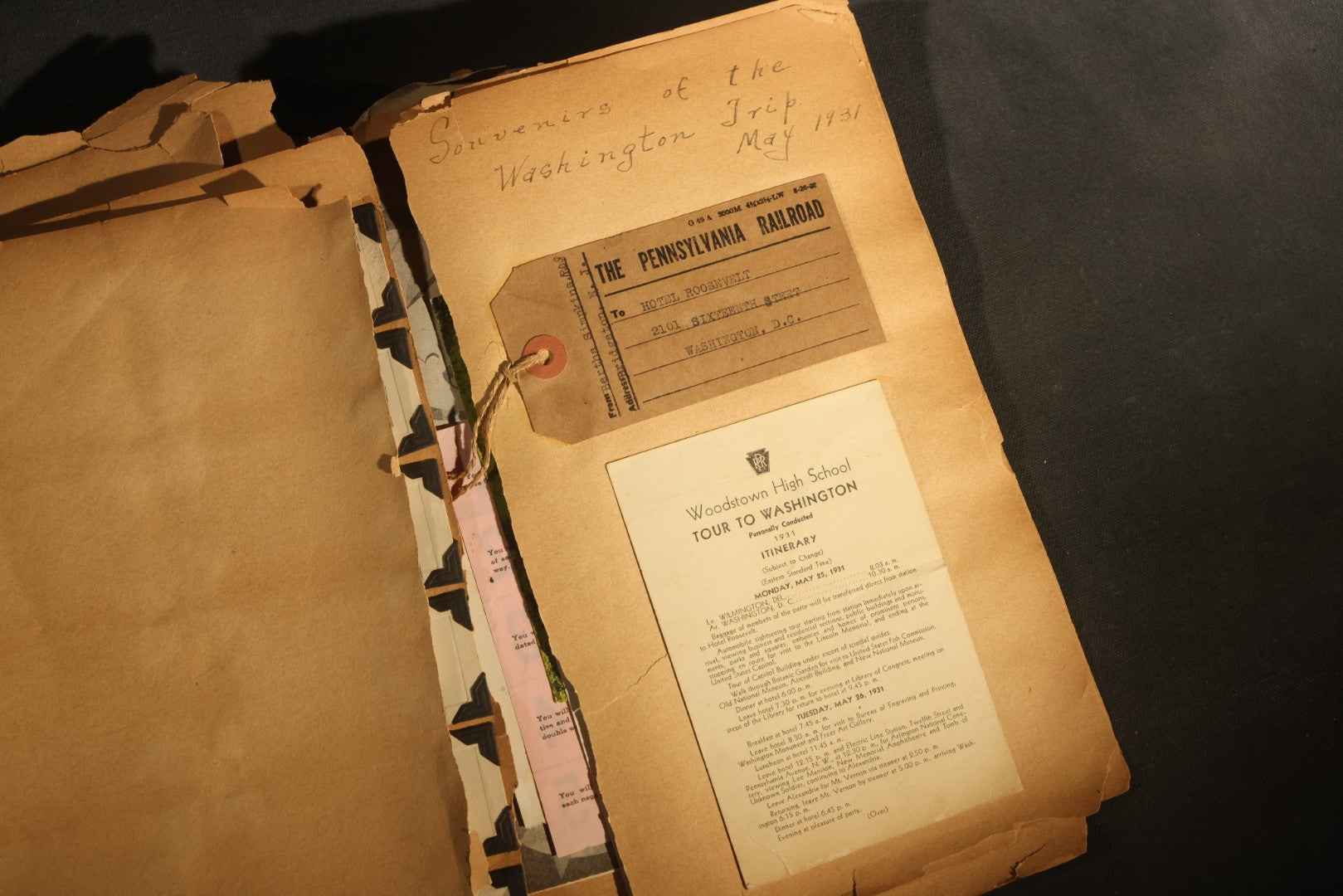 Vintage 1931 High School Senior Scrapbook, Woodstown High School, Woodstown, New Jersey, with Greeting Cards, Senior Trip Souvenirs, Letters, and Class Will
