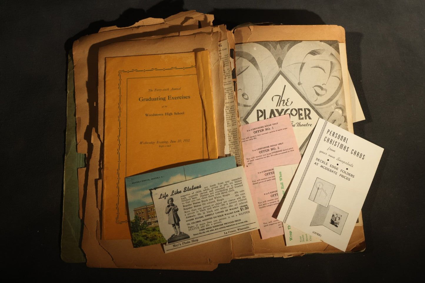 Vintage 1931 High School Senior Scrapbook, Woodstown High School, Woodstown, New Jersey, with Greeting Cards, Senior Trip Souvenirs, Letters, and Class Will
