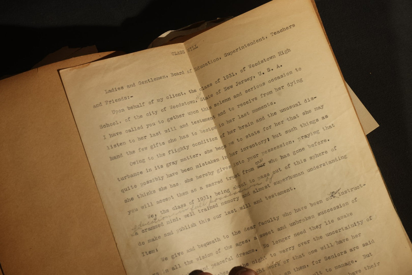 Vintage 1931 High School Senior Scrapbook, Woodstown High School, Woodstown, New Jersey, with Greeting Cards, Senior Trip Souvenirs, Letters, and Class Will