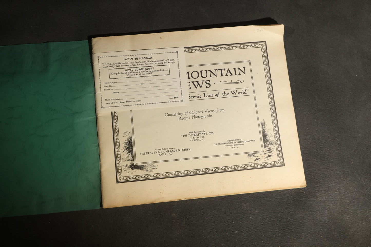 "Rocky Mountain Views on the Rio Grande, the Scenic Line of the World" Vintage Railroad Souvenir View Book, Denver & Rio Grande Western Railroad, Copyright 1943, Published by the Interstate Co., Chicago, Illinois