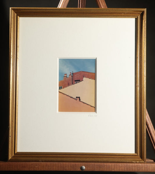 Vintage Framed Color Photograph, European Rooftop Architectural Study, Initialed and Dated "RBA '55," In Gilt Frame