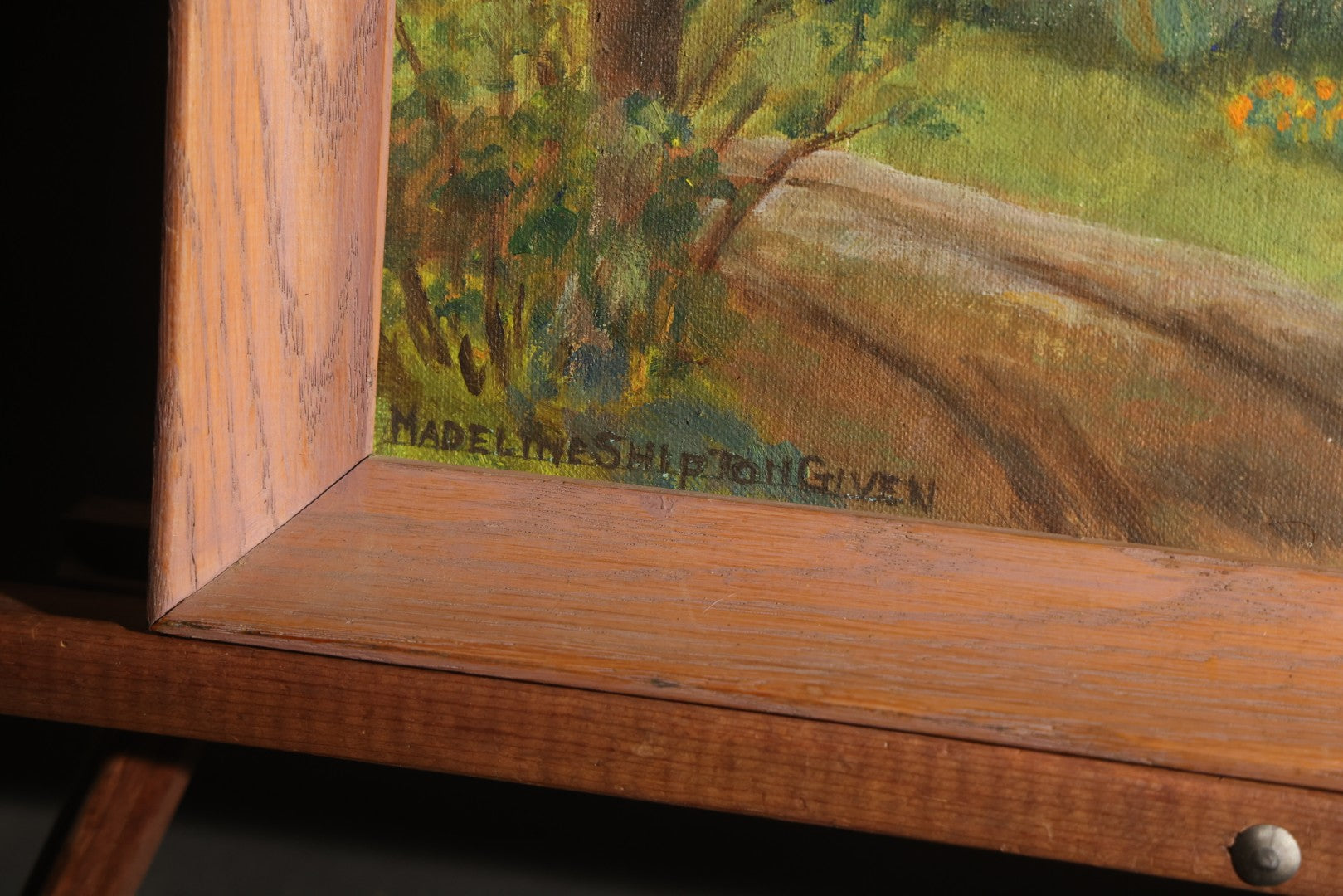 Vintage Oil Painting on Canvas Panel, "Michaelmas Daisies and Sumac," Signed Madeline Shipton Given (Madeline W. Shipton, 1899-1973), Painted November 1962, Shirley Center, Massachusetts, in Wood Frame