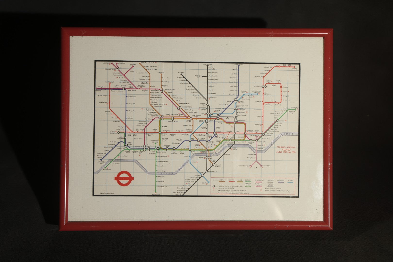 Trio of Modern Framed Transit Maps Including London Underground, Paris MéTro with R.E.R. Lines, and Stuttgart Verbund-Schnellbahnnetz, in Red Metal Frames