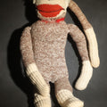 Lot 136 - Vintage Sock Monkey Stuffed Toy with Embroidered Features and Red Mouth, 16" H