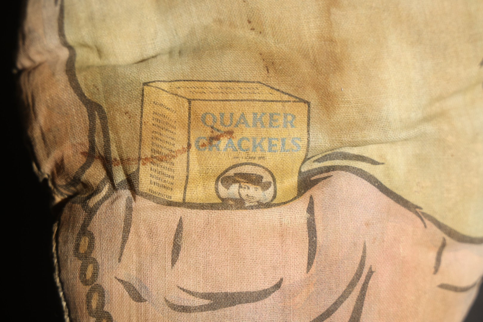 Vintage Quaker Crackels Advertising Cloth Doll, Printed Fabric Figure with Product Box on Reverse