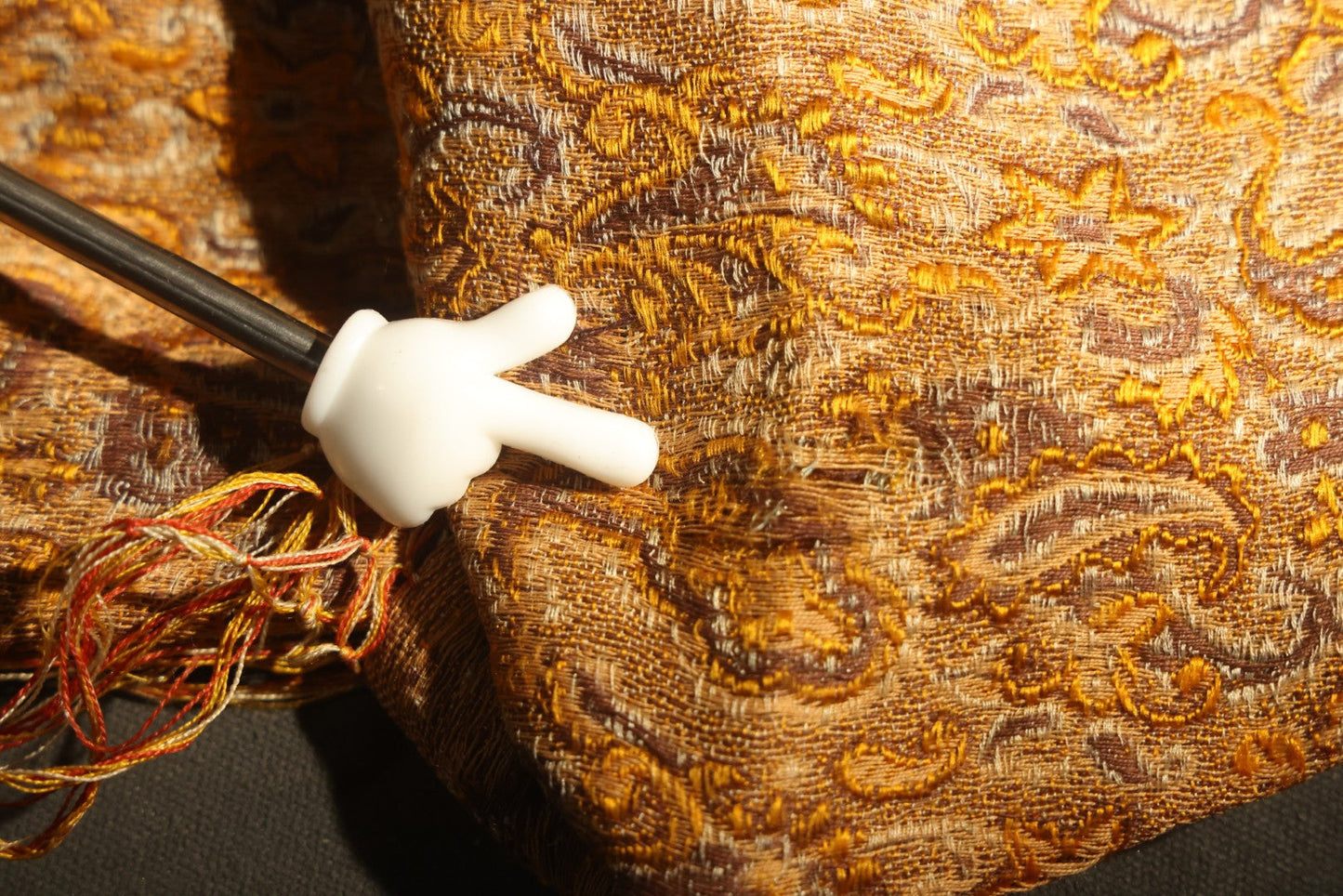 Vintage Woven Paisley Shawl in Amber, Brown, and Red, Note Staining and Moth Holes