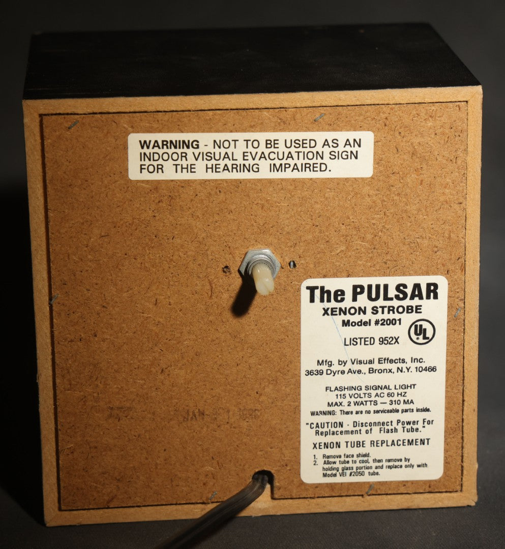Vintage 1988 "The Pulsar" Xenon Strobe Light, Model #2001, Manufactured by Visual Effects, Inc., Bronx, New York, Tested Working