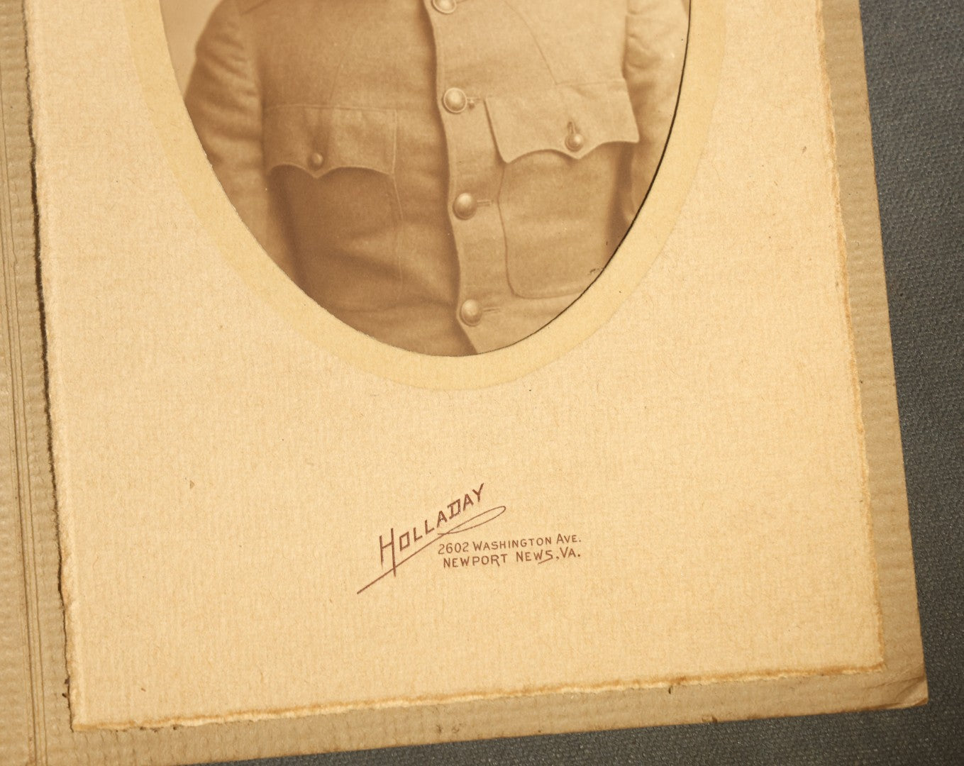 Grouping of Six Antique Military Portrait Photographs Including C.D.V. of Col. James Fisk Jr. in Uniform, Russian Imperial Soldiers by F. Waltz Ostroleka, and U.S. WWI Portrait by Holladay, Newport News Virginia
